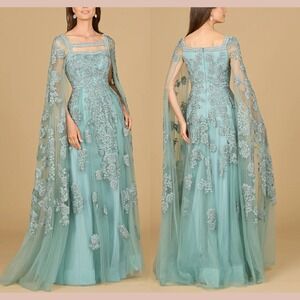 NWT LARA [ 22 ] 29138 Lace Embroidered Long Sleeves A Line Gown Dark Sage #S2156
